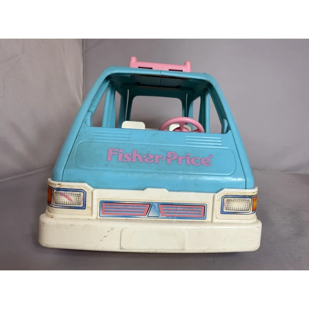 1993 Loving Family Blue Pink Minivan Vehicle Fisher Price Doors Open Rear Hatch